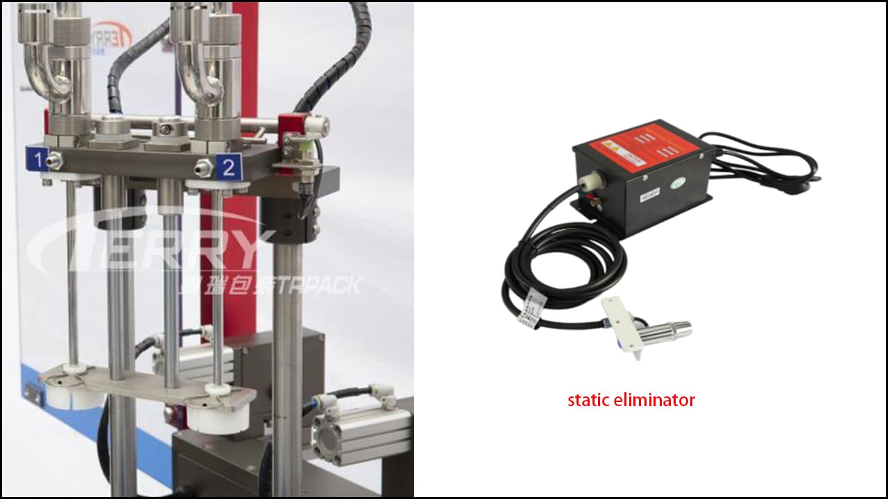 Static electricity elimination system for intergrated rotary filling and capping machine
