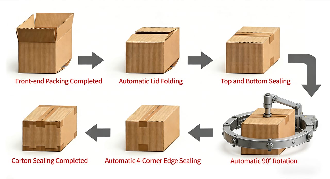 TRPACK automatic carton edge sealing machine edge sealing process