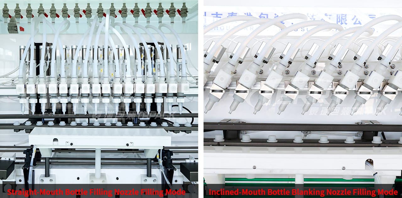 straight-mouth and Inclined-Mouth Bottle Blanking Nozzle Filling Mode for TR-CL In-line Flowmeter Filling Machine